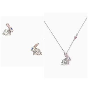 NWOT Kate Spade Bun Bun Bunny Mini Pendant Necklace and earrings SET silver pink